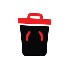 Trash Can Icon, Black and Red Waste Bin Vector