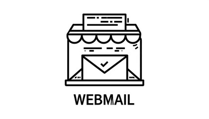 Simple black line drawing of a storefront with an email