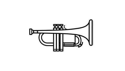 Simple black line drawing of a trumpet