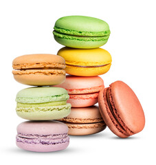 stack of colorful french macarons on a transparent background