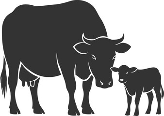 Black vector silhouette of a cow animal