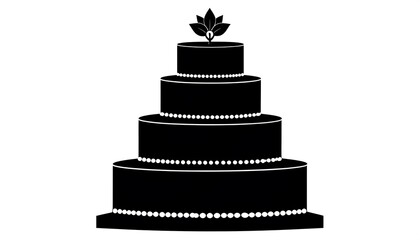 Simple black silhouette of a tiered cake with a flower on top