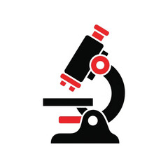 Microscope Icon, Science Laboratory Equipment Symbol, Red and Black Flat Vector