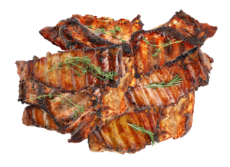 generous pile of succulent grilled pork ribs seasoned with fresh herbs, ready for a bbq feast