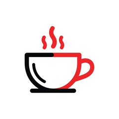 Coffee Cup Icon Steaming Red Black Line Art