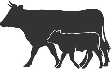 Black vector silhouette of a cow animal