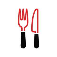 Fork And Knife Icon: Red And Black Cutlery Symbol