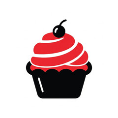 Cupcake Icon with Red Frosting and Cherry
