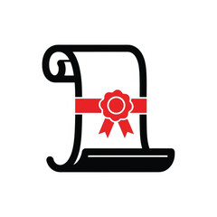 Diploma Scroll with Red Ribbon and Seal Icon Vector