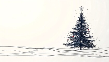 Simple Christmas tree drawing on white background