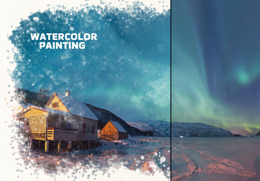Watercolor Painting Photo Effect Mockup