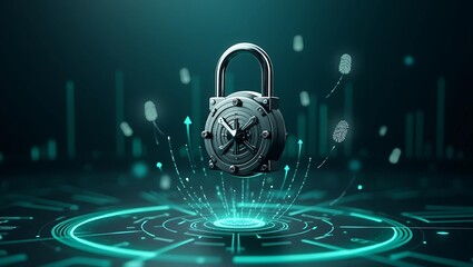 A futuristic padlock with digital elements, symbolizing security and protection in a tech-driven world.