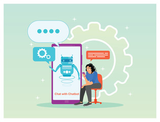 The concept of AI  chat bot and customer service. Chat bot virtual assistant via messaging.