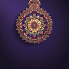 Ornate mandala design with intricate details and vibrant colors on a purple background image art