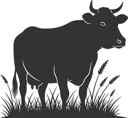 Black vector silhouette of a cow animal
