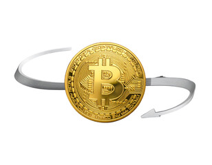 Glossy Realistic Dollar Coin with Rotating Arrows for Investment Cycle Isolated on Transparent Background