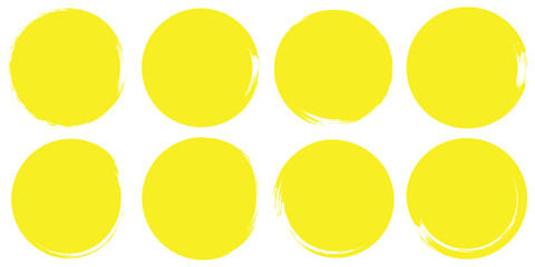 Brush yellow stroke circle frame, hand drawn rough scribble texture effect yellow circle, grunge crayon stamp. vector brush strokes circles of paint. grunge ink brush strokes set. eps 10