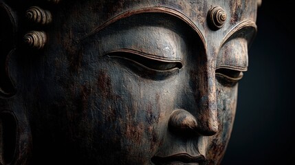 Close-up of a Serene Sculpture: Capturing Spirituality, Meditation, and Intricate Details of Eastern Art