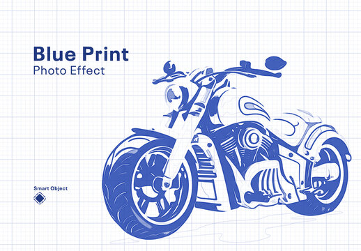 Classic Motorcycle Blueprint Sketch Photo Effect