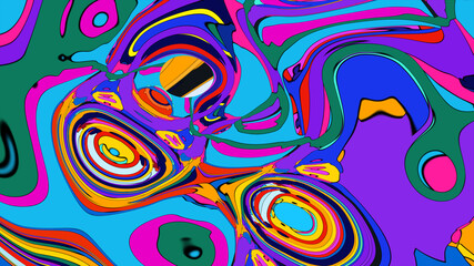 Psychedelic Fluid Rainbow Background with Vibrant Swirls and Trippy Gradient Colors for EDM and Festival Design