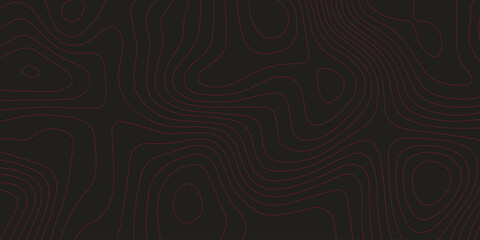 Abstract topographic map red contour line artwork black background ultra wide panoramic cartography terrain path mapping vector illustration decorative design
