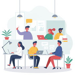 Vector Illustration of Team Collaboration in Modern Office Style with Flat Design and Bright Colors
