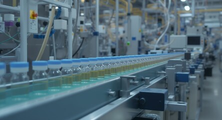 Fototapeta premium Automated Production Line with Pharmaceutical Vials