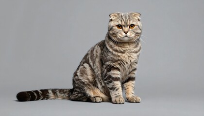 Obraz premium A Scottish Fold cat, sitting against gray