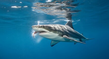 Fototapeta premium Focused Shark Underwater Hunting.