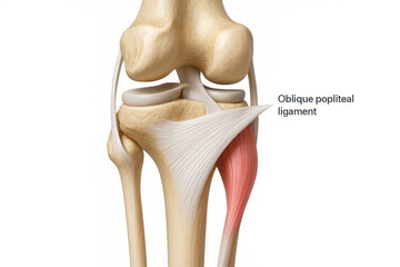 Anatomy illustration of the human knee joint with focus on the oblique popliteal ligament