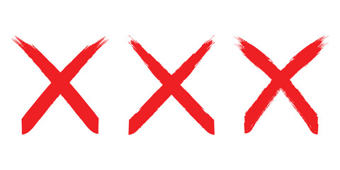 Hand-drawn red cross marker. Grunge red x sign. vector illustration.