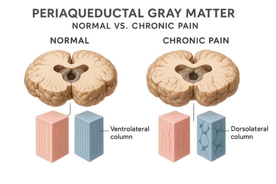 Periaqueductal Gray Matter: Normal vs. Chronic Pain - Medical Illustration