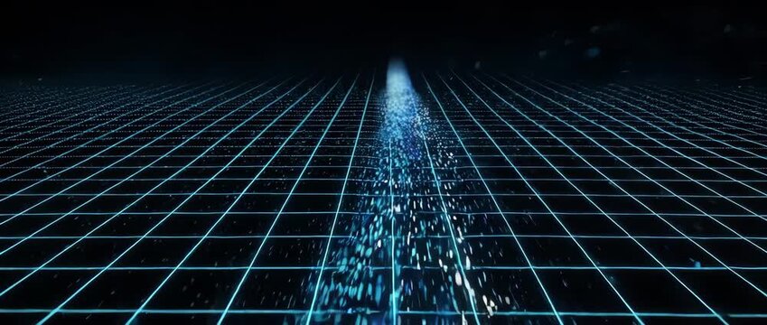 Futuristic Digital Particle. Technological background with a glowing grid, creating a futuristic feel for New Year's Eve events and tech presentations.