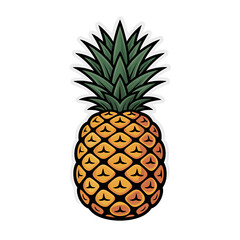 Fototapeta premium Stylized tropical pineapple with green spiky leaves on white background