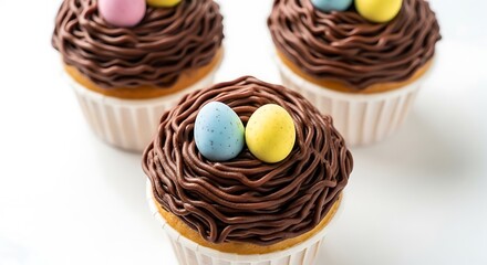 Easter Cupcakes with Chocolate Nest and Eggs.