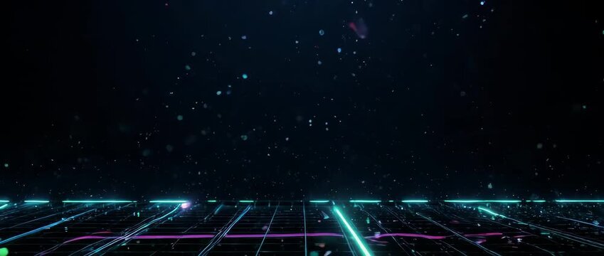 Futuristic Digital Particle. Technological background with a glowing grid, creating a futuristic feel for New Year's Eve events and tech presentations.