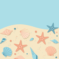 Vector Pattern of Starfish and Seashells in Soft Pastel Colors in Modern Organic Style