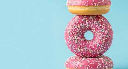 Pink Donuts with Sprinkles on Blue Background
