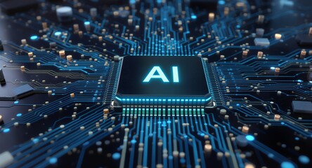 AI Chip on Circuit Board, Technology Concept
