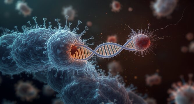 Microscopic View of Virus Structure and DNA Illustration