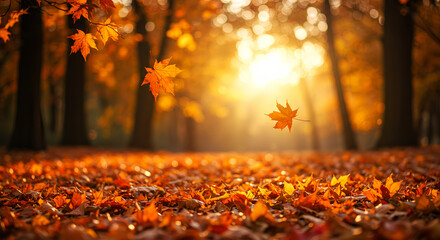 Beautiful Fall Wallpaper – Cinematic Autumn Landscape with Colorful Leaves. Falling leaves natural background.