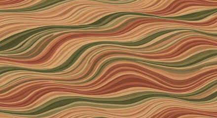 Wavy Abstract Pattern of Earth-Toned Horizontal Lines in Green, Red, Orange, and Beige on Neutral Background