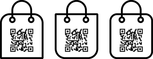 Shopping bag icon with qr code symbol. Shop bag with qr code scanning