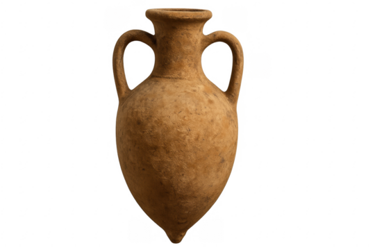 Ancient amphora clay pottery artifact on transparent background