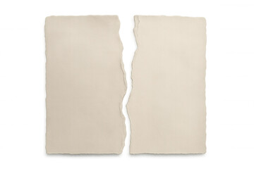 Torn beige paper message template showing separation concept, blank textured note on transparent background