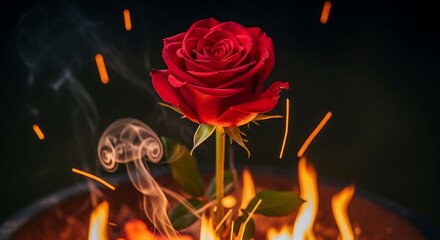 Fiery Rose - A Symbol of Passion and Destruction in Flames.