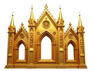 Ornate Golden Church Icon with Detailed Architecture – Isolated PNG