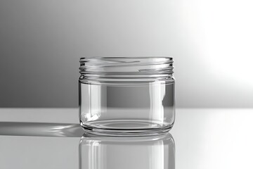 Clear glass jar mockup with realistic reflection and subtle lighting