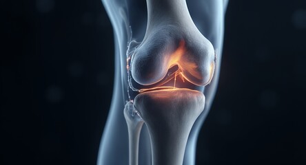 Knee Joint Anatomy Illustration with Emphasis on Ligaments and Bone Structure