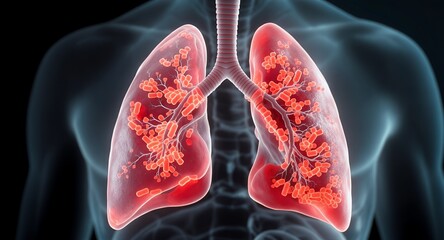 Lungs with a bacterial infection visualization